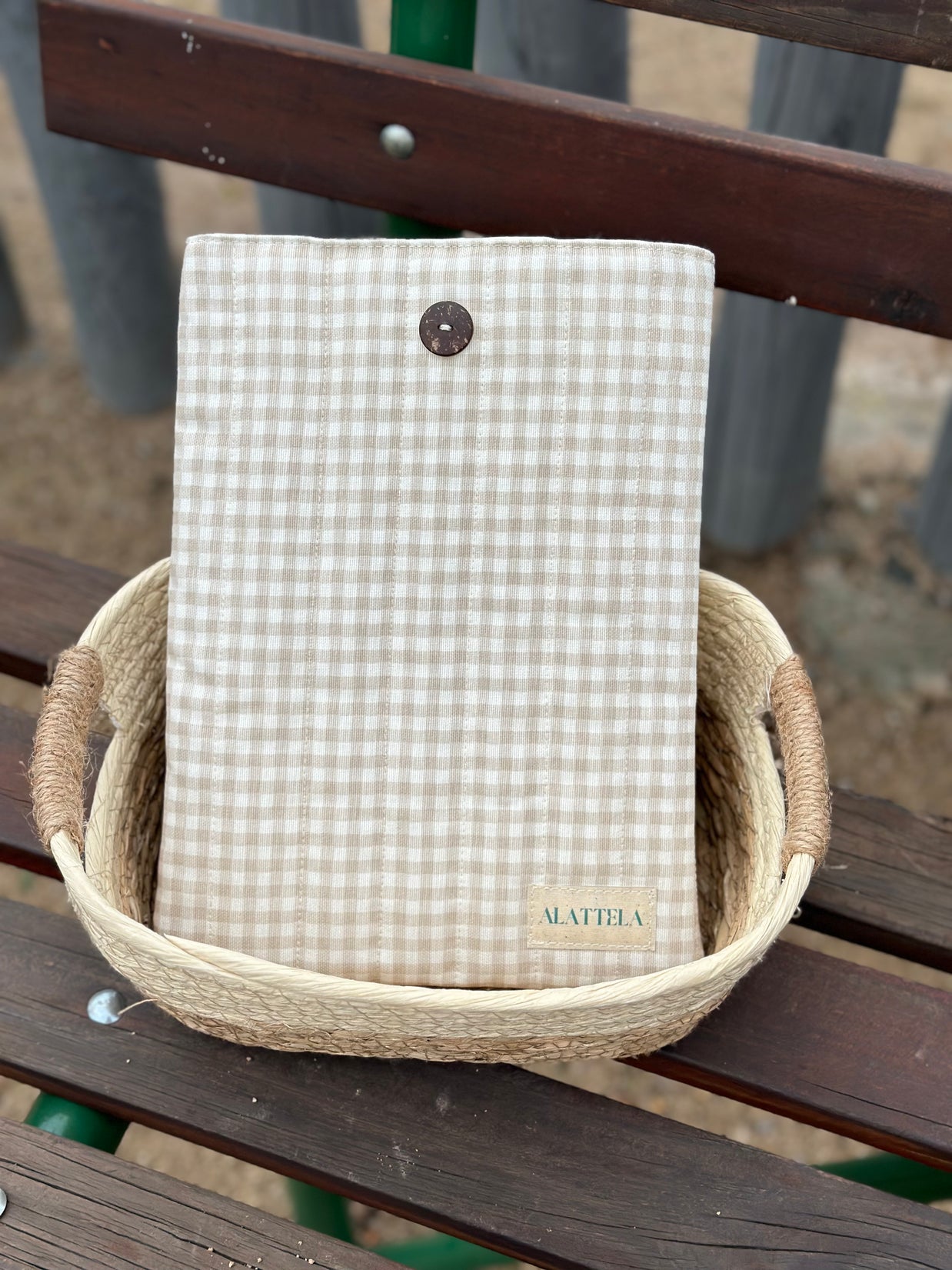 Funda para Libros/Tablet/I-Pad Diseño "Cuadrillé Beige Claro"